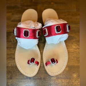 Amedeo CANFORA Handmade Italian Red Jeweled Sandals Size 39/8